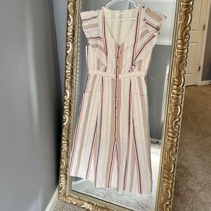 Linen Stripe Flutter Sleeve Maxi Dress Large